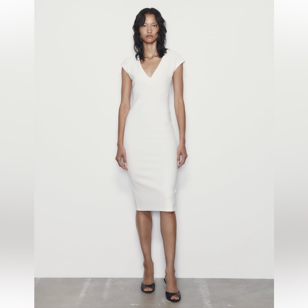 Fitted V-neck Midi Dress